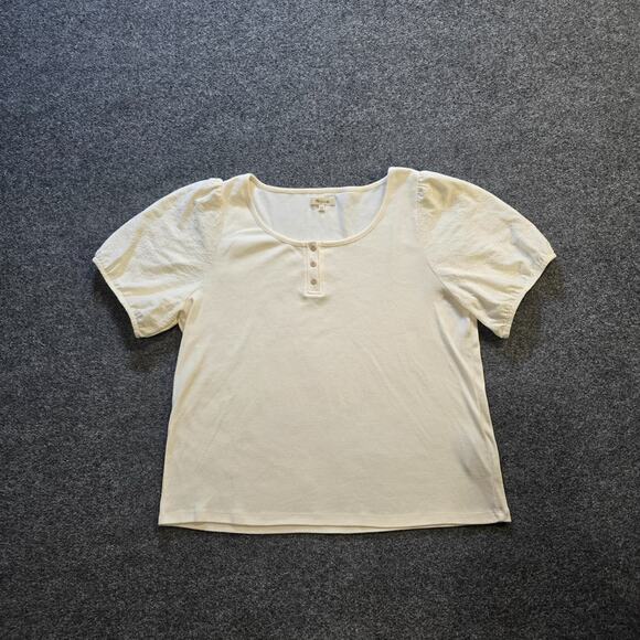 Madewell Tops - Madewell Top Womens Size XXL White Henley Puff Sleeves Round Neck Capsule Casual